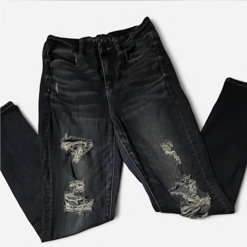 American Eagle Outfitters Dark Distressed Skinny Jeans, Sz 4 Regular
